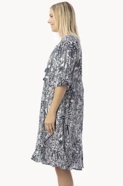 Aksharay Frill Sleeve Pleat Dress|Orientique Outlet