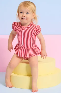 Baby Girls Textured Stripe Peplum Sunsuit|Seafolly Girls Outlet