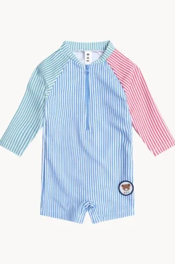 Boys Spliced Stripe Sunsuit|Huxbaby