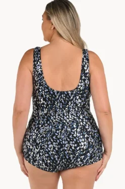 Brushstroke Shimmer Shirred One Piece +|Maxine Online