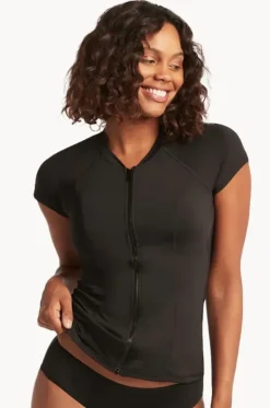 Eco Essentials Zip Front Short Sleeve Suntop|Sea Level