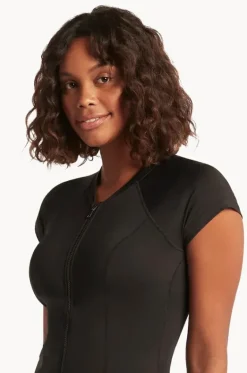 Eco Essentials Zip Front Short Sleeve Suntop|Sea Level