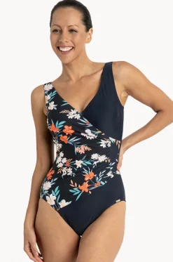 Floral Gathered Cross Over One Piece|Jantzen New