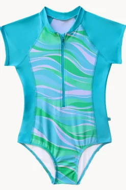 Girls Coastal Wave Short Sleeve Sunsuit|Salty Ink Outlet