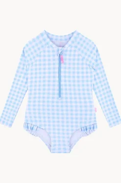 Girls Gingham Long Sleeve Sunsuit|Seafolly Girls Discount