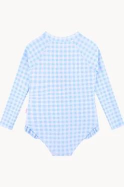 Girls Gingham Long Sleeve Sunsuit|Seafolly Girls Discount