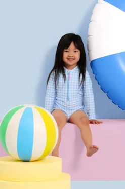 Girls Gingham Long Sleeve Sunsuit|Seafolly Girls Discount