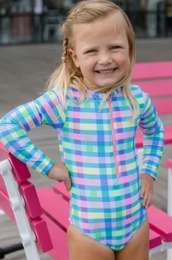 Girls Picnic Check Sunsuit|Milky New