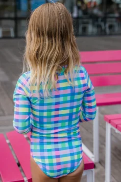 Girls Picnic Check Sunsuit|Milky New