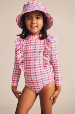 Girls Rainbow Check Swim Hat|Huxbaby Online