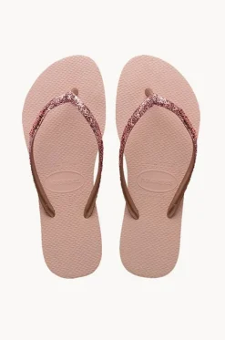 Girls Slim Metal Glitter Logo Thong|Havaianas Best