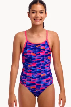 Girls Warped Waves Diamond Back One Piece|Funkita