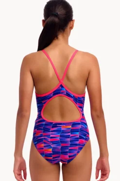 Girls Warped Waves Diamond Back One Piece|Funkita