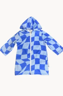 Kids Tidal Checker Hooded Towelling Robe 3-5Y|Back Beach Co New