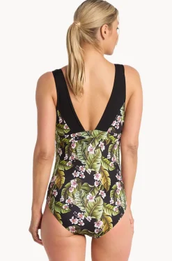 Leafique Ruched Scoop One Piece|Poolproof Discount