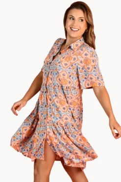 Lemon Tile Victoria Button Dress|Go Girl New