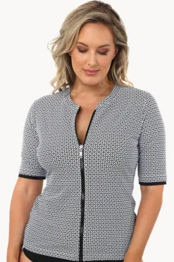 Mamiko Short Sleeve Zip Suntop|Babes In The Shade New