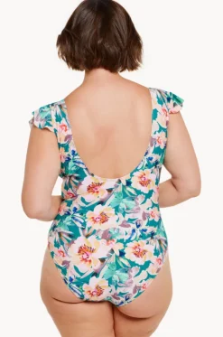 Maui Frill Sleeve V Neck One Piece|Capriosca Outlet