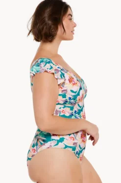 Maui Frill Sleeve V Neck One Piece|Capriosca Outlet