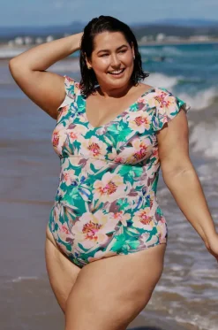 Maui Frill Sleeve V Neck One Piece|Capriosca Outlet