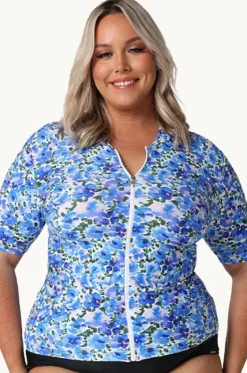 Pansy Short Sleeve Zip Suntop|Capriosca Hot