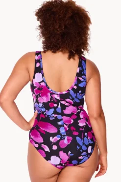 Paper Flowers Zip Front One Piece|Genevieve Best