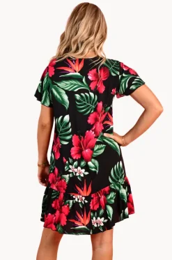 Pink Hibiscus Cap Sleeve Button Dress|Go Girl Discount