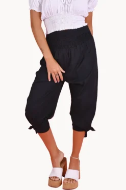 Plain 3/4 Rouched Tie Pants|Go Girl Sale