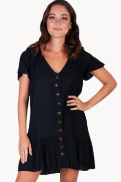 Plain Cap Sleeve Button Dress|Go Girl Discount