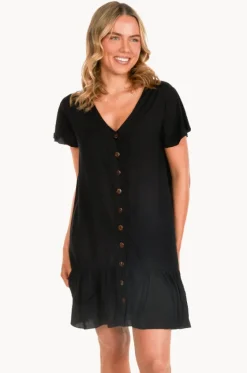 Plain Cap Sleeve Button Dress|Go Girl Outlet