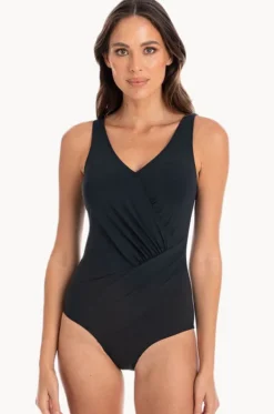 Plain Gathered Cross Over One Piece|Togs Swimwear Hot