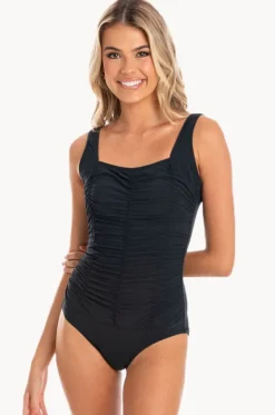 Plain Gathered Square Neck One Piece|Togs Swimwear New