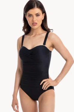Plain Textured Twist Bandeau One Piece|Togs Swimwear Clearance