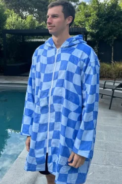 Tidal Checker Hooded Towelling Robe L/XL|Back Beach Co New