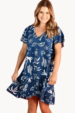 Tropical Fiesta Cap Sleeve Button Dress|Go Girl Clearance