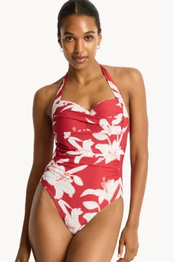 Veridian Twist Front Halter One Piece|Sea Level Hot