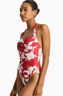 Veridian Twist Front Halter One Piece|Sea Level Hot