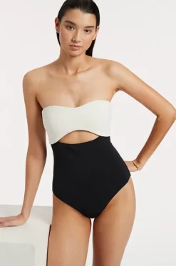 Versa Rib Cut Out Bandeau One Piece|Jets Online