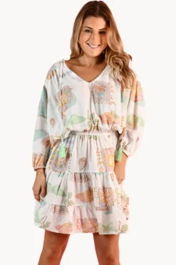 Zesty Postcard Juliet Bell Sleeve Dress|Go Girl
